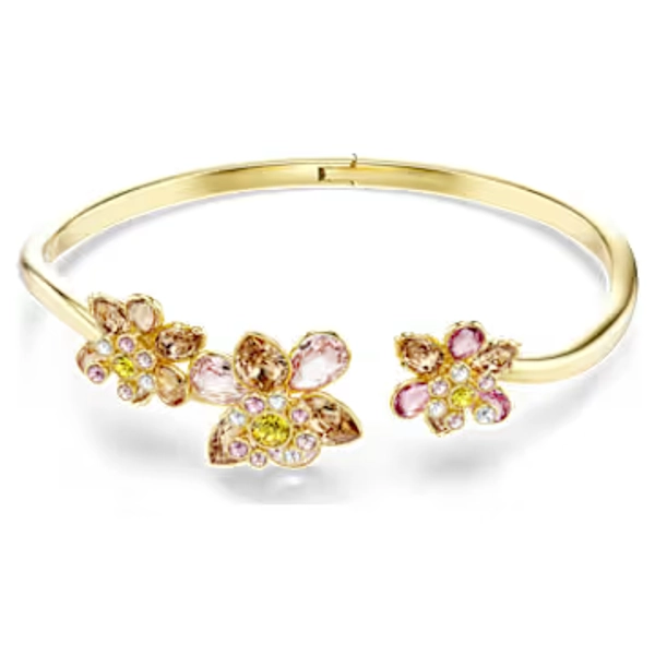 Idyllia bangle, Mixed cuts, Flower, Multicolored, Gold-tone plated