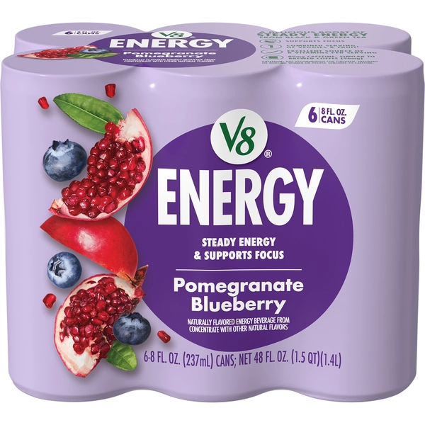 V8 Energy Pomegranate Blueberry Energy Drink, 8 fl oz Can, 6 Pack - Walmart.com