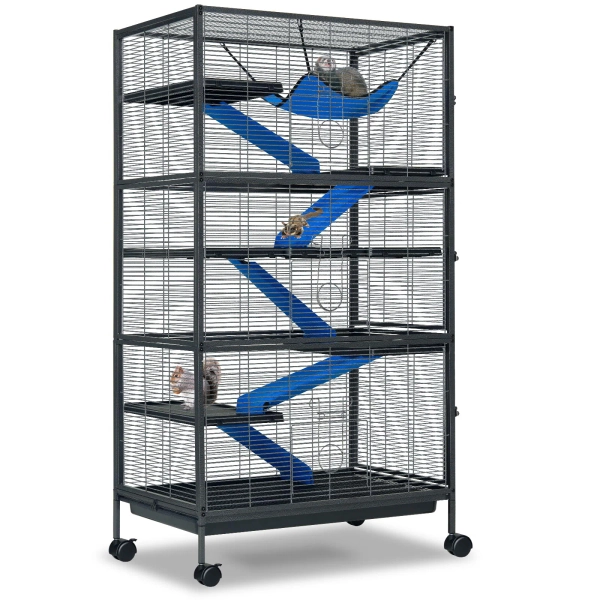 Metal Small Animal Cage 5 Tiers Homes for Pets Removable Ferret Cage with Lockable Wheels, Deluxe Chinchilla Cage with Hammock and Removable Tray (XL)