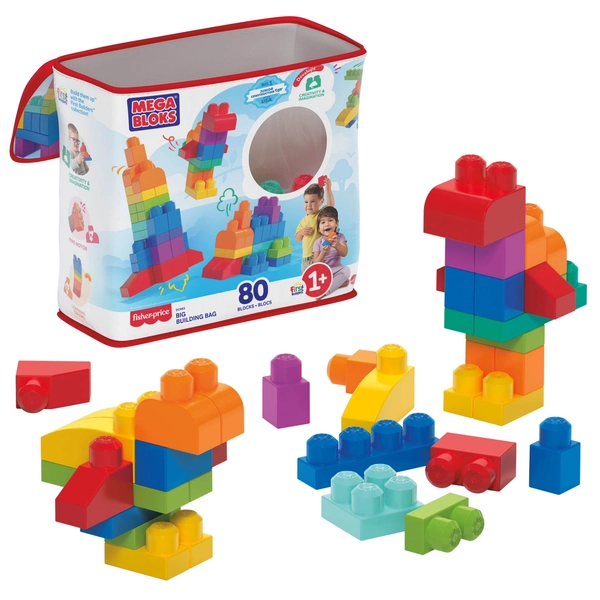MEGA BLOKS Fisher-Price Toy Blocks Blue Big Building Bag with Storage (80 Pieces) for Toddler - Walmart.com