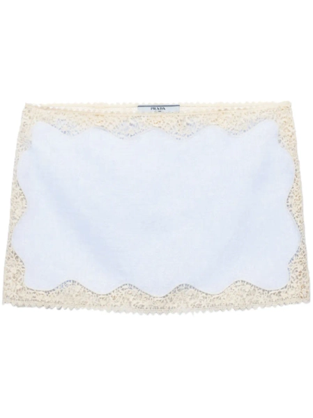 Prada minijupe en lin bordée de dentelle | 40