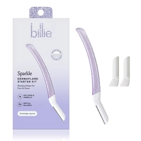 Billie Sparkle Dermaplaning Starter Kit - Reusable Handle + 3 Refill Blades: Face Application, Manual Use