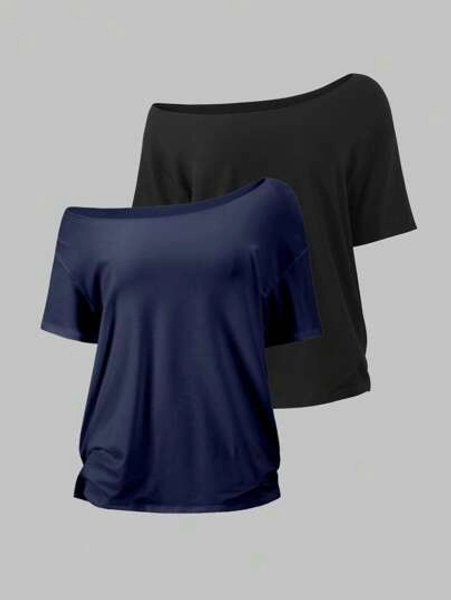 FavEase Women's Oversized Asymmetrical Neck Loose White T-Shirt