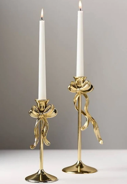 Anthropologie Gold Bow Candleholder