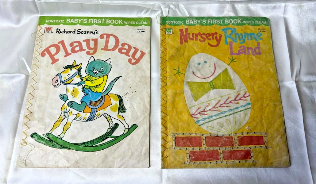 Baby's 1st Book Lot of 2 Wipes Clean Nontoxic Cloth Books 1970's Whitman Books