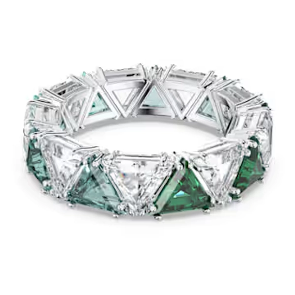 Bague cocktail Ortyx, Taille Triangle, Verte, Métal rhodié