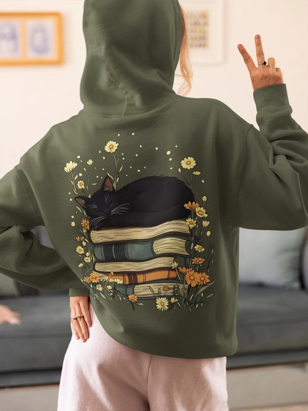 Cats and Books Club Hoodie, Fantasy Design, Cat Unisex Hooded Sweatshirt for Fantasy Fans, Cozy Book Hoodie, Fantasy Gift Idea, Bookish