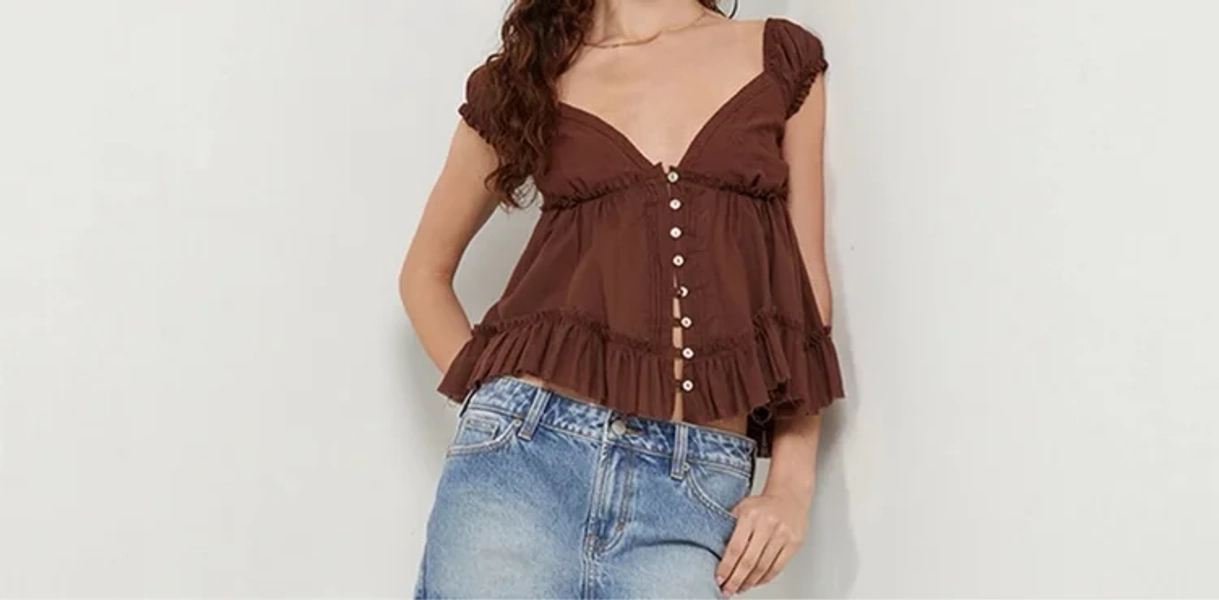 Ellie Lace Trim Button Front Top