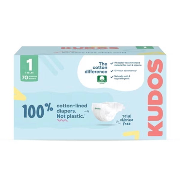 Kudos Chlorine Free Cotton-Lined Disposable Diapers - Size 1 - 70ct