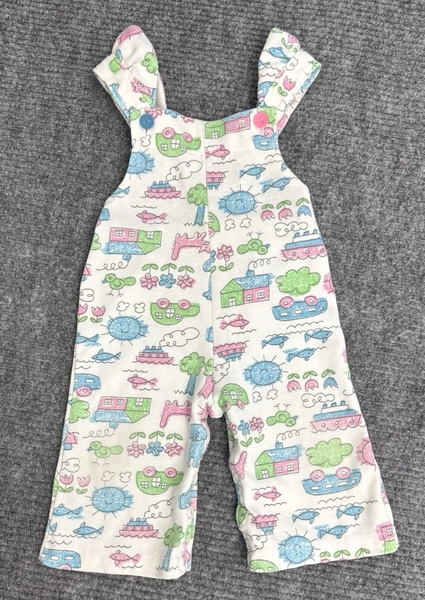 Vintage Carters Baby Overalls Romper 18mo Pastel Novelty Print USA Ruffle 1980s