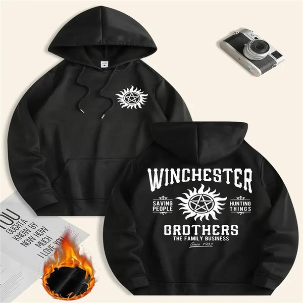 Men'S Heavyweight Hoodie - Royal Blue Supernatural TV Show Inspired Graphic Sweatshirt with Winchester Brothers Text, Durable All-Season Pullover for Casual Streetwear, Themed Events & Fan Apparel, Comfortable Fit with Iconic TV Series Design, Lounge Wear, Urban Fashion, Highquality Print, Long Sleeve Hooded Sweatshirt with Front Pocket, Regular Fit for Casual Attire, Themed Event Apparel, Bold WINCHESTER SAVING BROTHERS Text, Heat Transfer Print, Street Style Lovers
