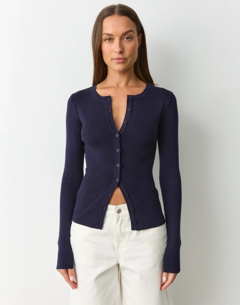 Rib Button Up Knit Cardigan