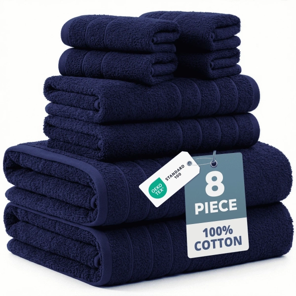 Casa Platino 100% Ring-Spun Cotton Towels Set – 2 Bath Towels, 2 Hand Towel & 4 Washcloths, Stays Plush After Washes, Ideal for Spa, Hotel & Family Bathrooms – Navy - Walmart.com