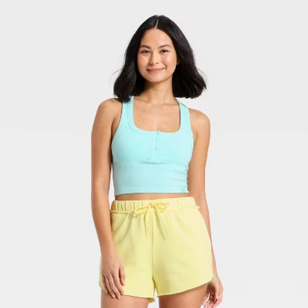 Women's Seamless Henley Support Tank Top - JoyLab™ Aqua Blue S