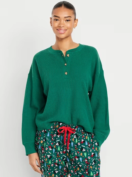 Oversized Cozy Waffle Henley Top