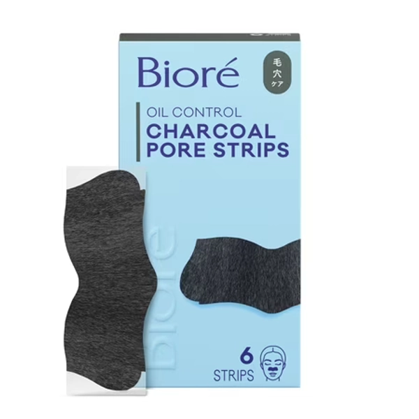 Biore Charcoal Blackhead Remover Pore Strips Deep Cleansing Nose Strips for Skin Care 6 Ct