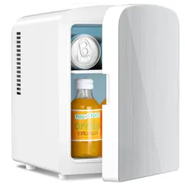 Antarctic Star Compact Refrigerator, Portable Mini Fridge, Skin Care 4L Capacity/6 Cans, for Bedroom, Car, Office & Dorm, Small Cooler for Cosmetics, Magnetic Brushed Stainless Steel Door, White