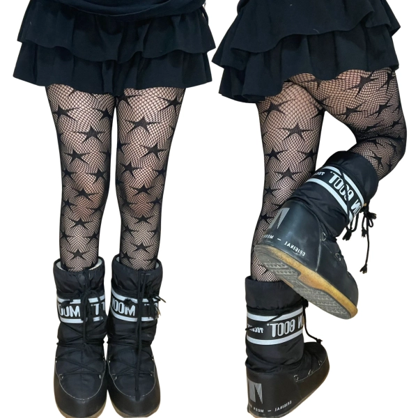 Black Star Patterned Fishnet Tights