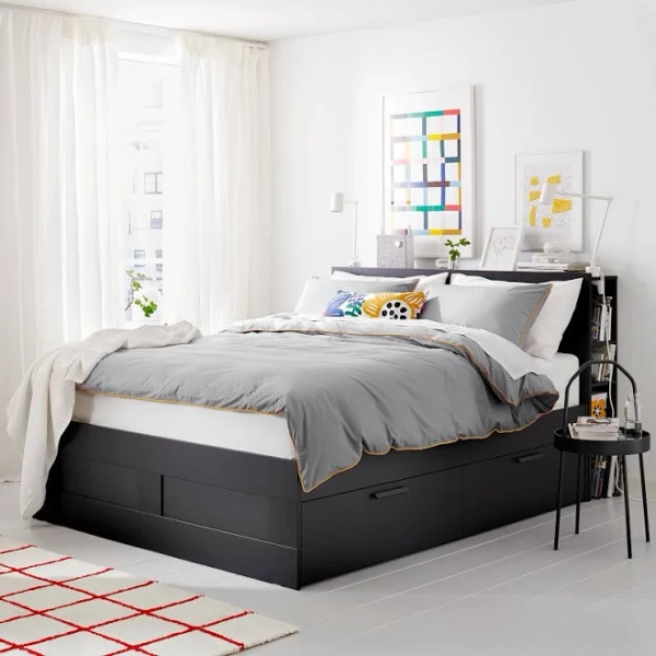 IKEA BRIMNES Bed Frame with Storage and Headboard