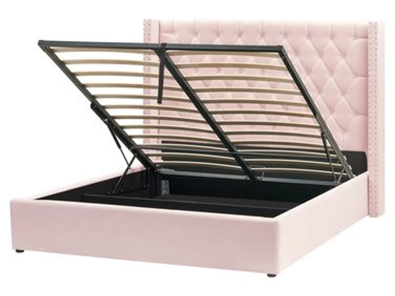 Ottoman Bed Velvet LUBBON 160 x 200 cm (EU King Size) Pastel Pink Pink