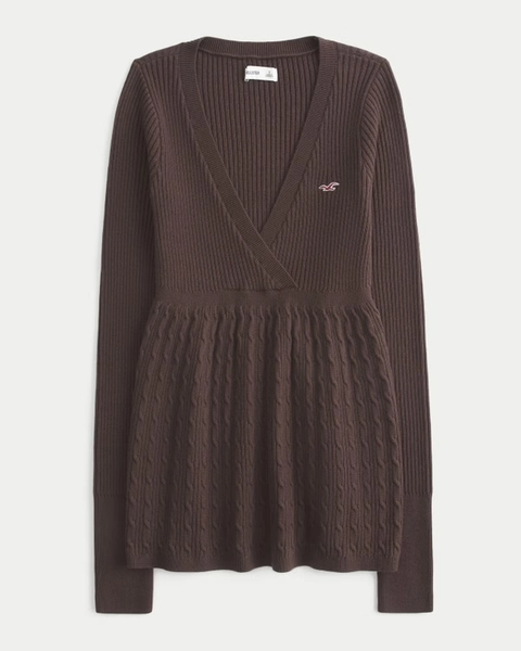 Wrap Front Long Sleeve Babydoll Jumper