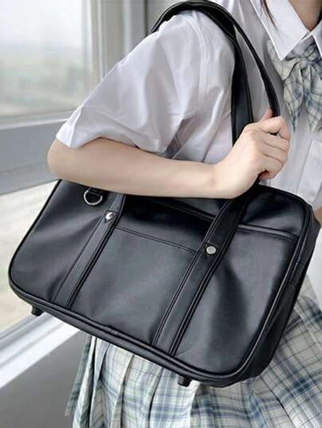 Studded Decor Shoulder Tote Bag, Large Capacity Tote Bag For Work And Travel For Teen Girls Women College Students, Rookies & White-Collar Workers Perfect For Office, Work, Business, Commute Best Work Bag For Women School Bag, Large Capacity, Classic Casual, Portable, Suitable For Teen Girls Middle School, High School, Shopping, Holiday, College, Fashionable Tote Bag With Zipper, Japanese Bag, Work Bag Women, Ideal For Everyday Elegance & Special Occasions