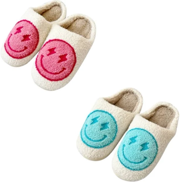 Girl's Plush Slippers with A Happy Face and Lightning Bolt Eyes