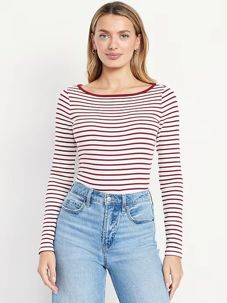 Snug Long-Sleeve Boat-Neck T-Shirt