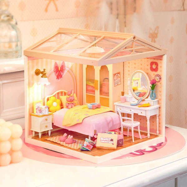 Rolife Lovely Pink Bedroom DIY Miniature House DW016 | Robotime