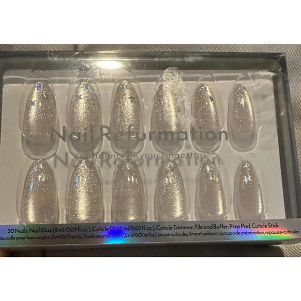Silver Star Nail Reformation Press On Nail Set Glitter Oval Medium Glitter