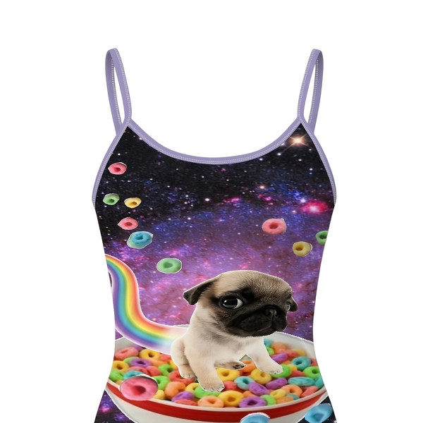 Space Cute Puppy Rainbow Cereal Print Cami Tank Top, Women'S Fashion Sleeveless Top, Loose Comfortable Summer Outfit