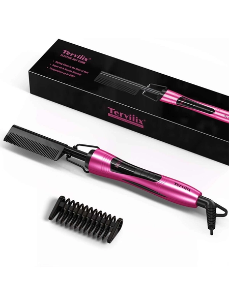 Terviiix Electric Hot Comb For Lace Front Wigs, Pressing Combs For Anti-Scald Straightening Comb With Keratin & Argan Oil Infused Teeth, Temperatures Adjustable, 60 Min Auto Shut Off