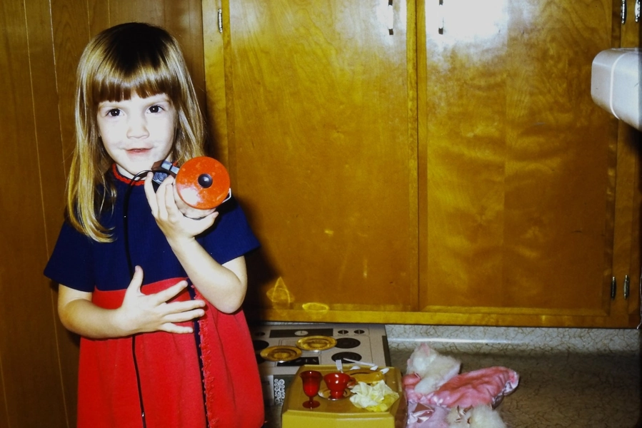 c1970's Kodachrome 35mm Slide, Young Girl Doll Toy Mid Century Interior Children