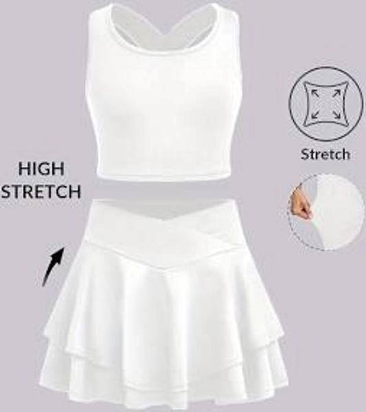 Girls Girls clothes,' Casual Fashion Slim Fit Round Neck Cross Strap Vest and Skirt Solid Color Sport Set