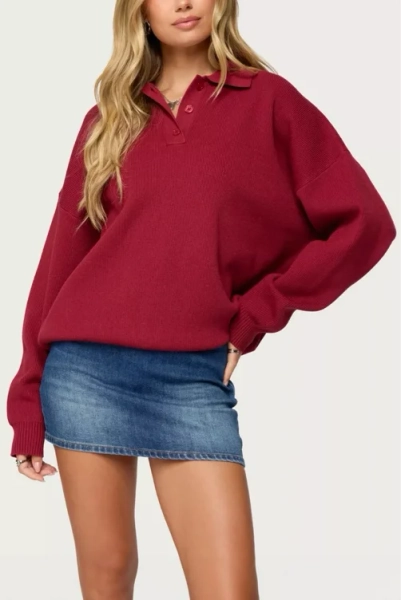 Edikted Lorie Oversized Knit Polo Sweater