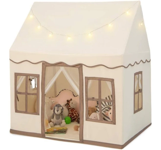Costway Kids Play Castle Tent Large Playhouse Toys Gifts with Star Lights Washable Mat