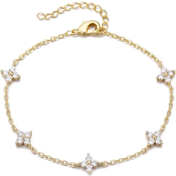 Adornia Women's 14k Gold Plated CZ Flower Station Bracelet