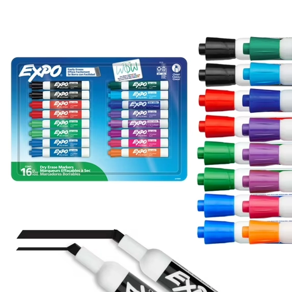 EXPO Dry Erase Markers, Chisel Tip, Assorted Colors, 16 Count