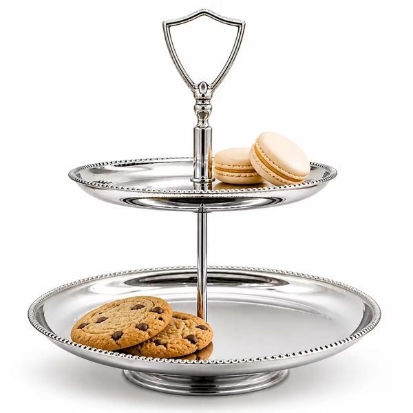 Vintage Silver Plated 2 Tier Serving Tray | Beaded Edge Dessert Stand | Tea Party Server | Jewelry Vanity Tray | Cottage Hosting Decor