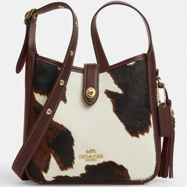 Coach Women's Hadley Mini Crossbody Bag in Cow Print and Tassel