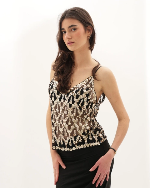 Lola Embellished Top - Gold - XS