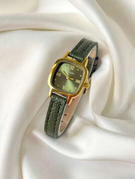 1 pezzo Orologio da donna vintage, alla moda, semplice e casual, con cassa ovale elegante, cinturino in PU, elegante, delicato, quadrante piccolo e delizioso con strass, perfetto per uso quotidiano, regali di compleanno, feste, raduni festivi e come regalo ideale per sé o per gli amici, senza scatola