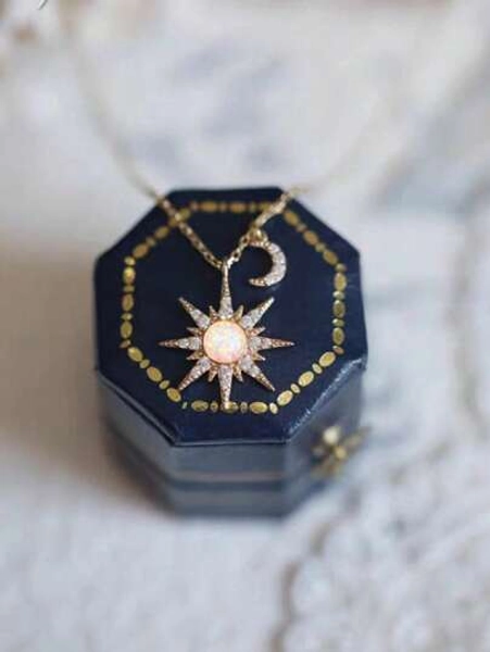 BALMORA 1 pezzo Collana con ciondolo a forma di ottogramma in argento Sterling S925 con zirconi cubici e opale, dal design delicato, minimalista e unico, per le vacanze delle donne