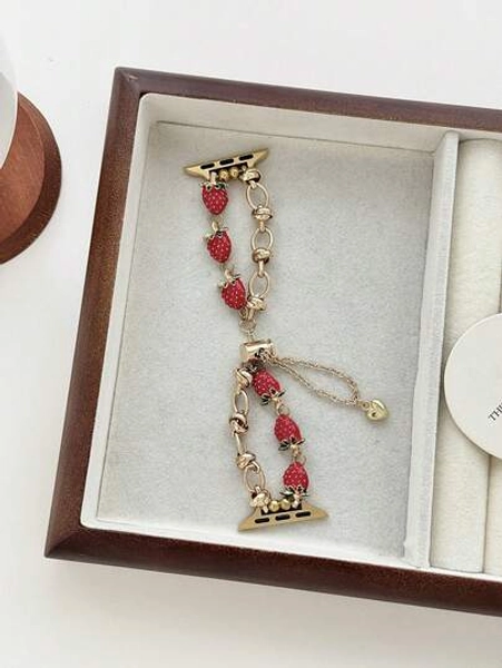 1pc Female's Women's Watch Bracelet Compatible With Apple Watch Band Love Cherry Pendant Gold Watch Strap,Compatible With Apple Watch 38/40/41/42/44/45/46/49 MM, Suitable For Ultra3/2/1/SE/11/10/9/8/7/6/5/4/3/2/1
