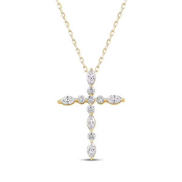 KAY Lab-Grown Diamonds Marquise & Round-Cut Cross Necklace 3/4 ct tw 10K Yellow Gold 18"