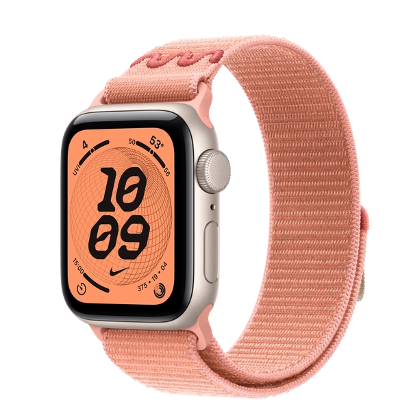 Apple Watch SE 3 GPS, 40mm Starlight Aluminum Case with Alpenglow Pink Nike Sport Loop