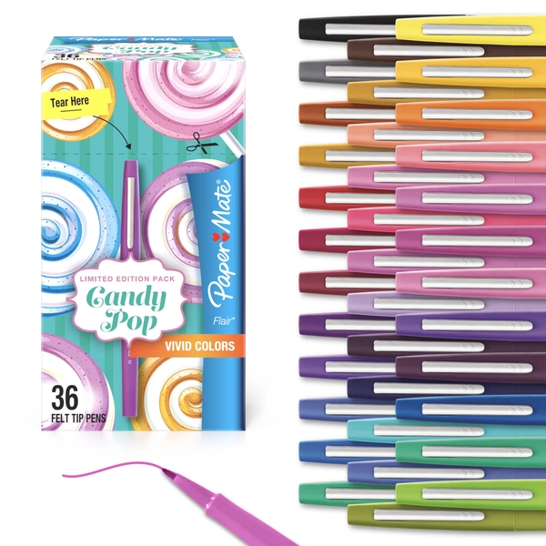 Paper Mate Flair Felt Tip Pens, #1 Teacher Choice, Medium Point, Limited Edition Candy Pop Pack, 36 Count - Walmart.com