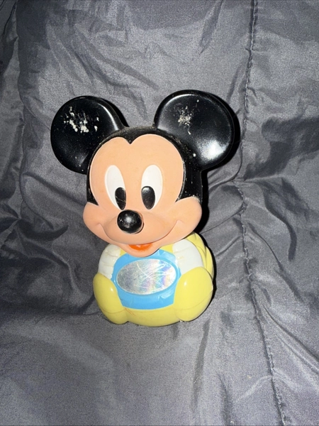 Vintage 80s Mickey Mouse Weeble Wobble Baby Toy Walt Disney mirror 1984 (WTF37)