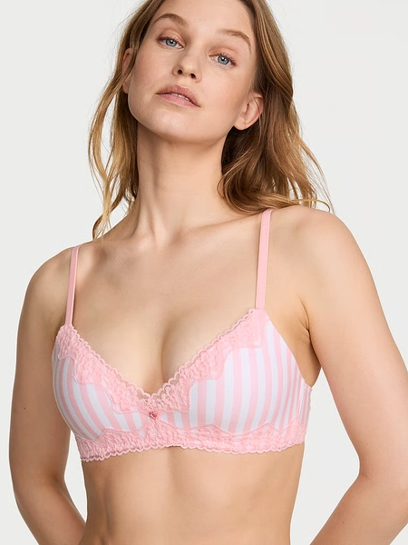Cotton Lace-Trim Lightly Lined Wireless Bra