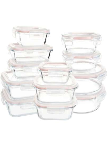 24 Pcs Glass Food Storage Containers With Lids Set, Airtight Glass Meal Prep Containers (12 Containers & 12 Lids),Leak-Proof Meal Prep Containers With Lids, Dishwasher/Microwave/Oven/Freezer, Containers For Storing Food, Suitable For Office Workers And Student Party Members